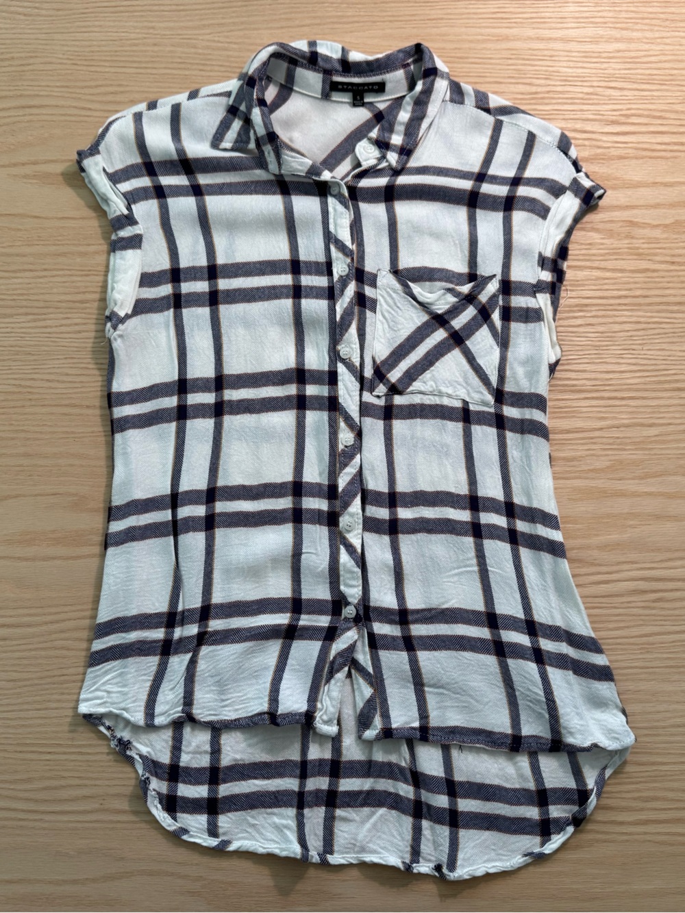 Staccato White Plaid Button-Up with Navy and Red Accents